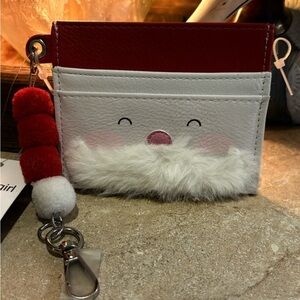 Madden Girl Santa Faux Fur Beard Credit Card Wallet With Pom Pom Key Clip NWT